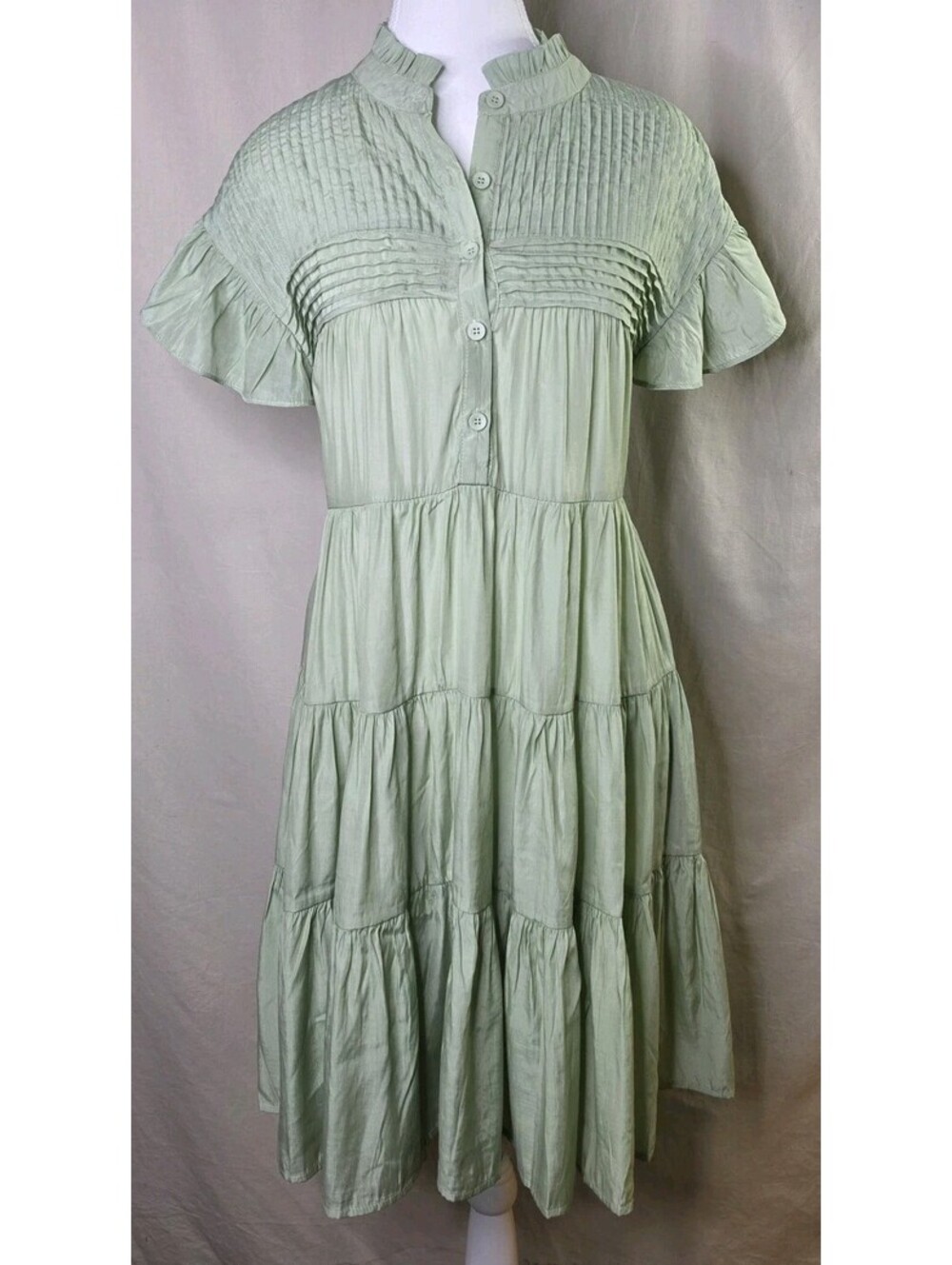 Muche & Muchette Vera Shift Dress OS Light Green Ruffle Collar Tiered NWT